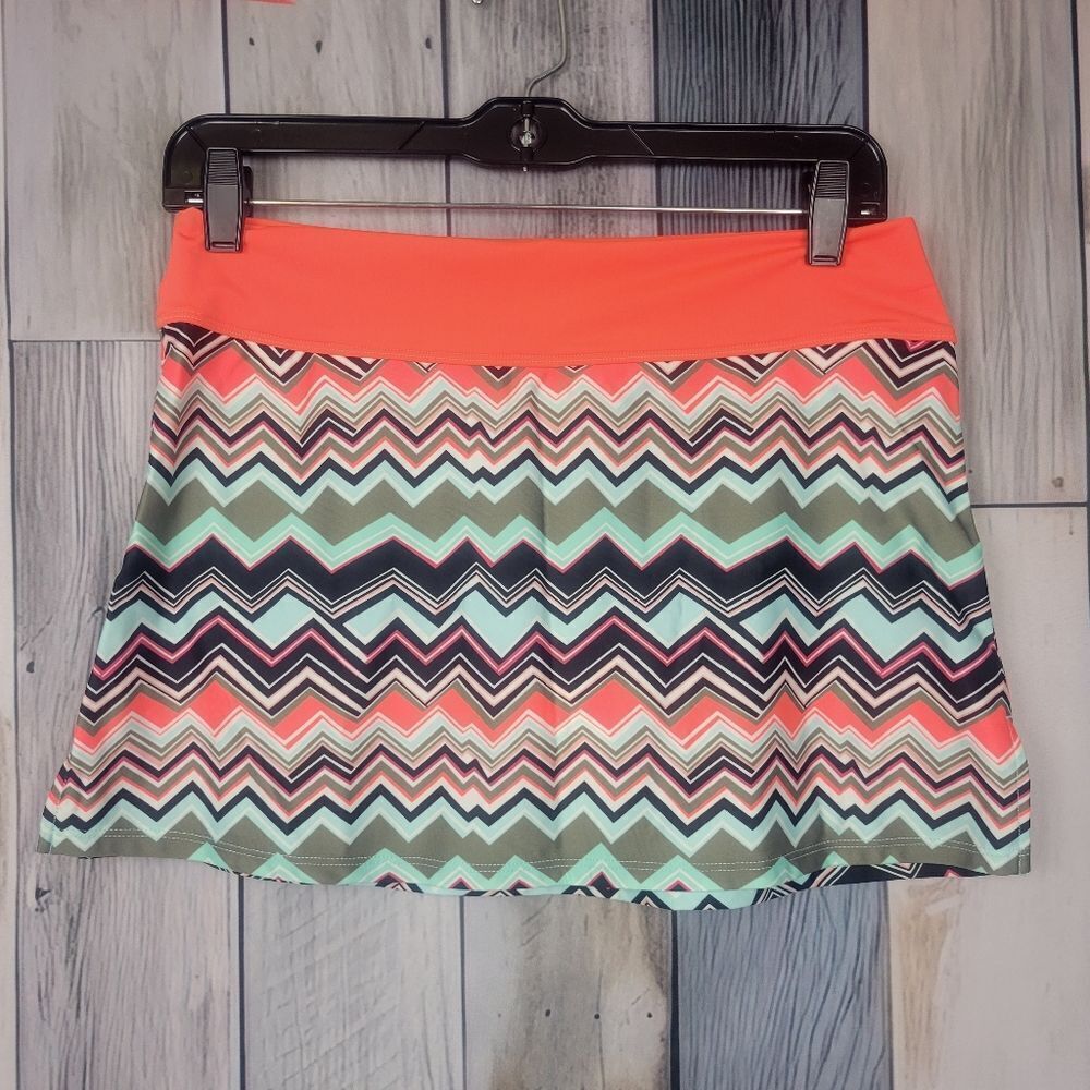 Lole Orange Pink Chevron Stripe Barcela Skirt UPF 50+ Size Small